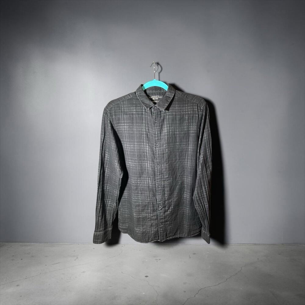 AllSaints Japanese Fabric Plaid Long Sleeve Button Down Shirt Black Men’s S